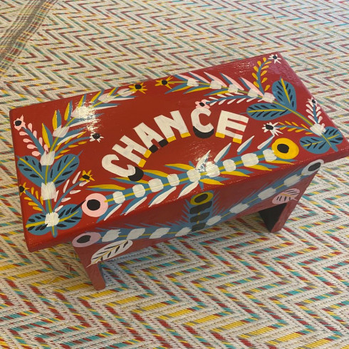 CHANCE stool, hand painted, red