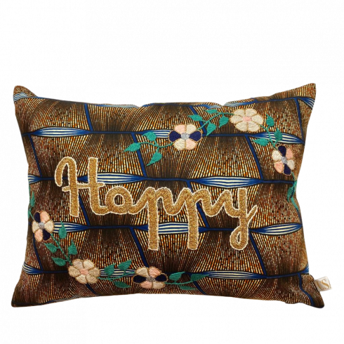 Coussin brodé HAPPY