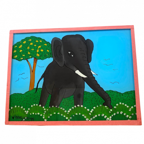 Painting under glass 16x12 cm - Eléphant