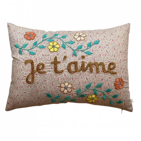 Coussin brodé je t'aime