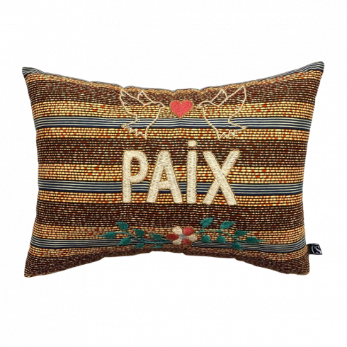 Coussin wax brodé PAIX