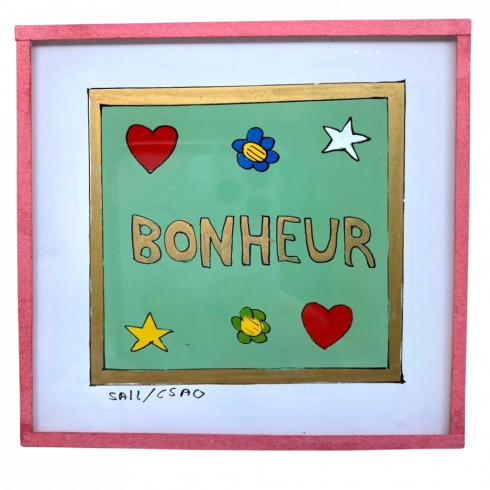 Peinture sous verre 10x10 BONHEUR