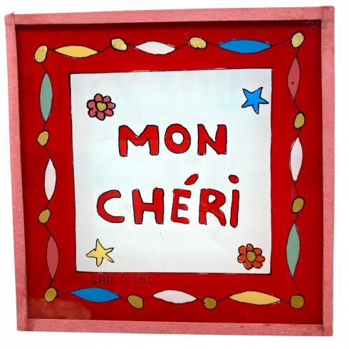 Painting under glass 10x10 MON CHERI