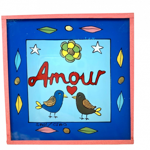 Painting under glass 10x10 AMOUR