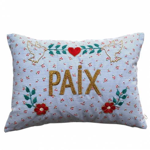Coussin wax brodé PAIX