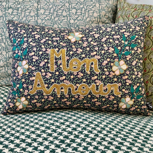 Embroidered cushion MON AMOUR