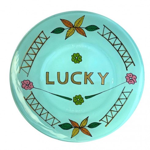 Dessert Hand painted plate - green LUCKY
