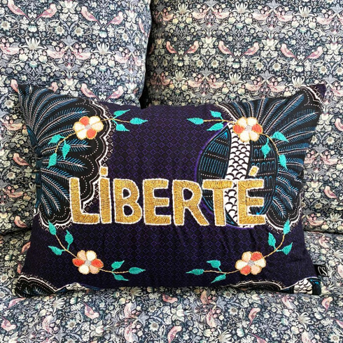 Embroidered cushion LIBERTE