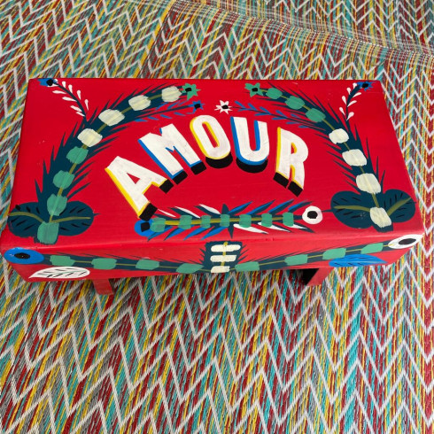 Hand painted red stool AMOUR