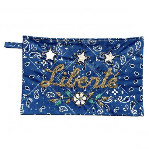 Pochette GM bandana bleu brodée Liberté