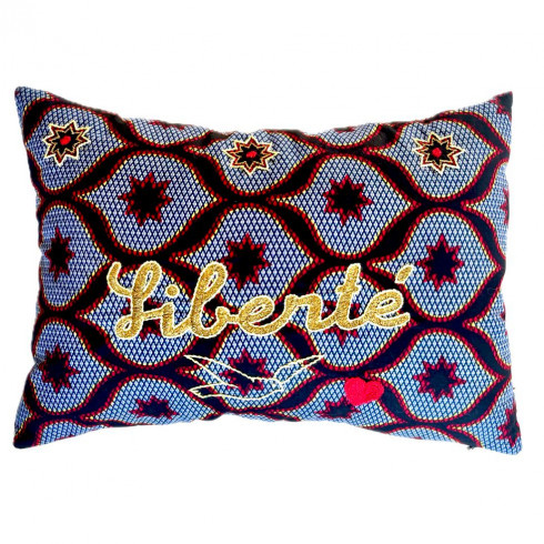 Coussin brodé LIBERTE