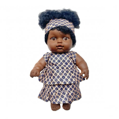 Poupée Amy robe bleu et beige