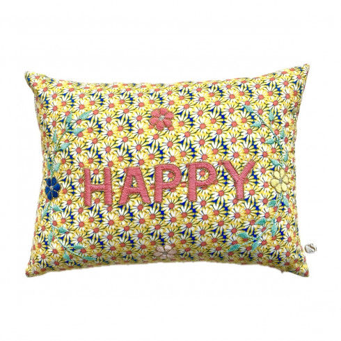 Coussin brodé Happy