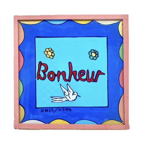 Painting under glass 10x10 BONHEUR
