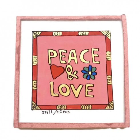 Painting under glass 10x10 Peace x Love