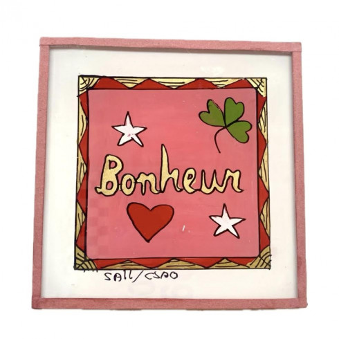 Painting under glass 10x10 BONHEUR