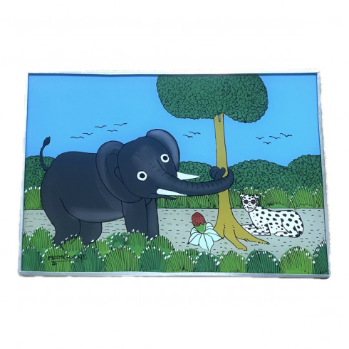Painting under glass 24x16 cm - Eléphant