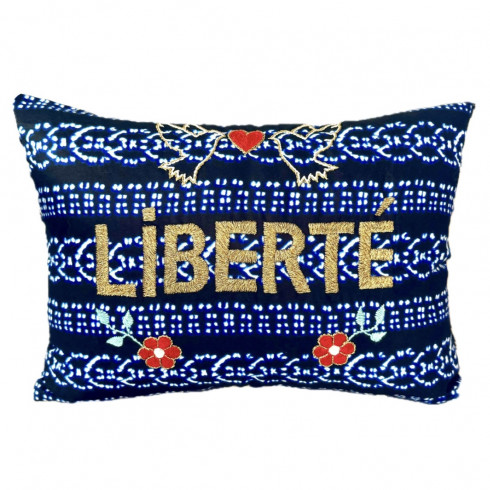 Embroidered cushion LIBERTE