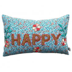 Mini embroidered cushion HAPPY