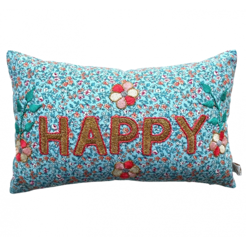 Mini coussin brodé HAPPY