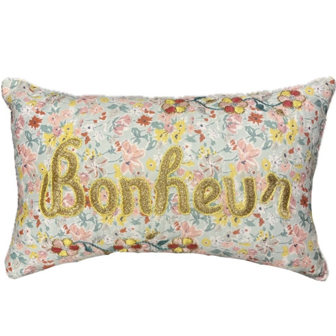 Mini coussin brodé BONHEUR