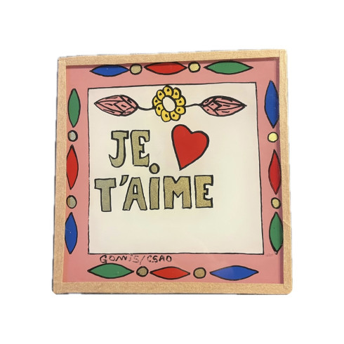 Peinture sous verre 10x10cm - JE T'AIME