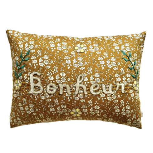 Coussin brodé Bonheur