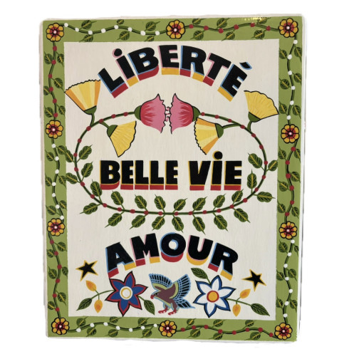 Tableau peint sur bois vert - 38x30 cm