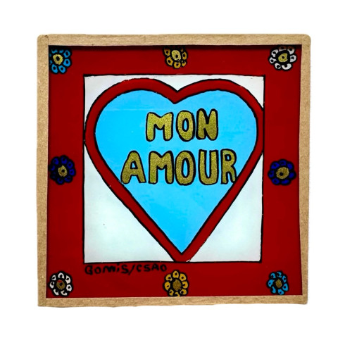 Painting under glass 10x10 MON AMOUR