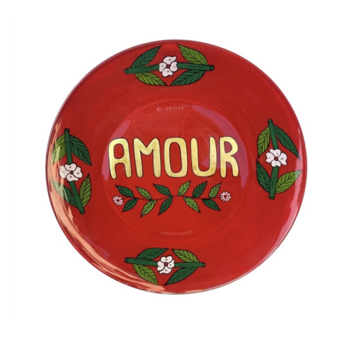 Dessert Hand painted plate - Red AMOUR