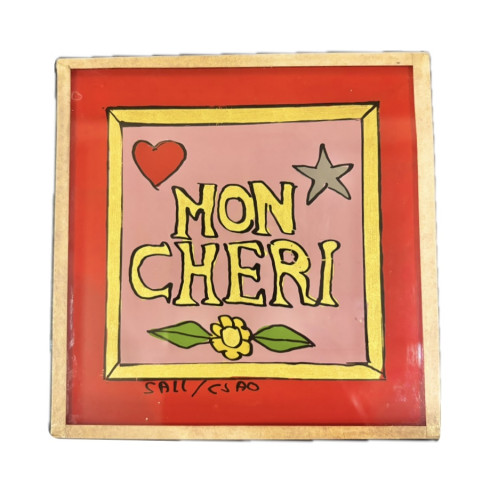 Painting under glass 10x10 MON CHERI