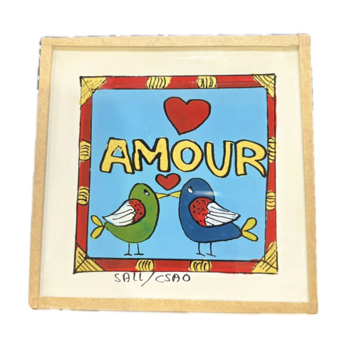 Painting under glass 10x10 cm - Amour