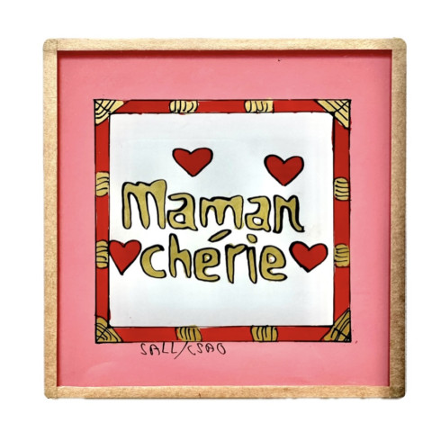 Painting under glass 10x10 cm - Maman...