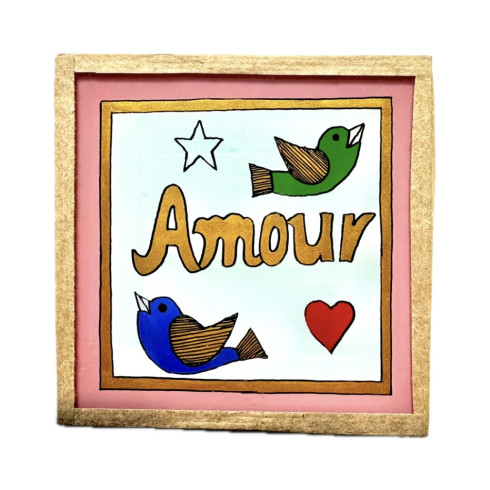 Painting under glass 10x10 AMOUR