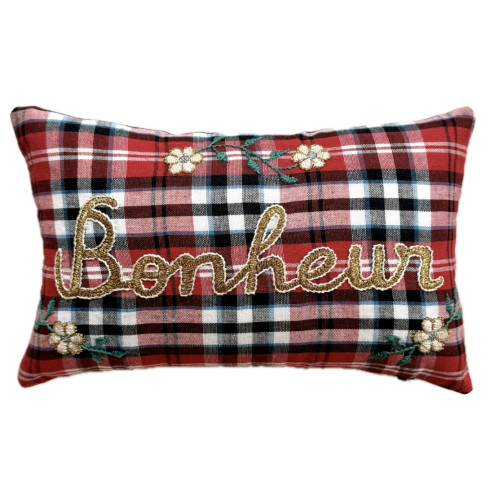 Coussin mini brodé Bonheur
