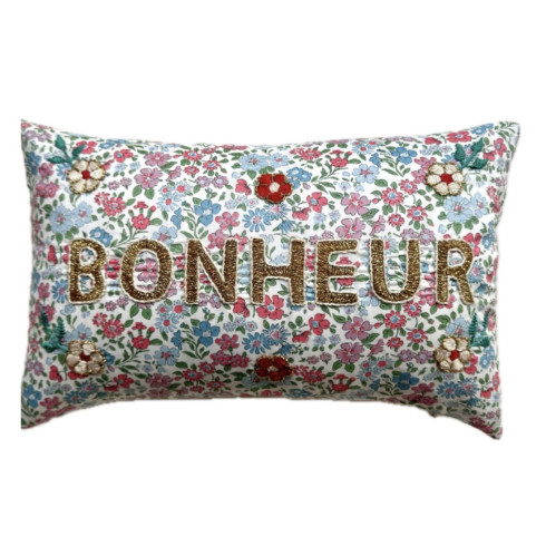 Mini coussin brodé BONHEUR