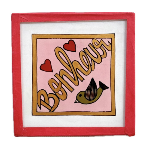 Peinture sous verre 10x10 Bonheur