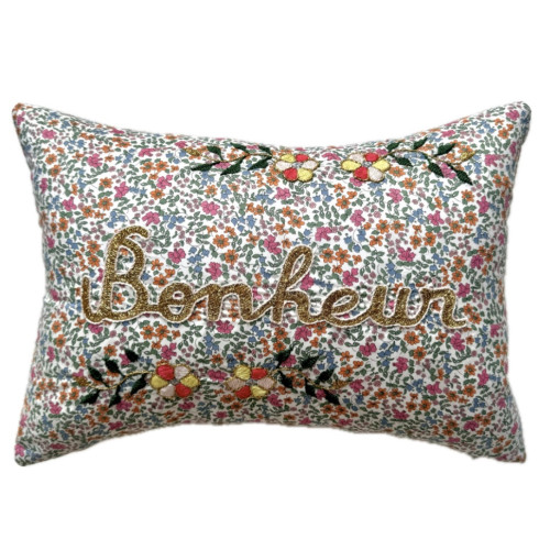 Embroidered cushion Happiness
