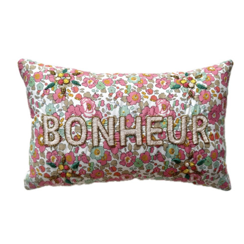 Coussin brodé BONHEUR