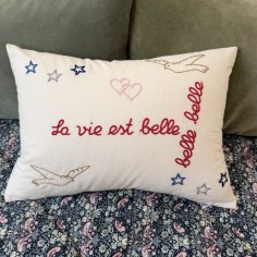Embroidered cushion Life is...