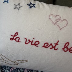 Embroidered cushion Life is... 2