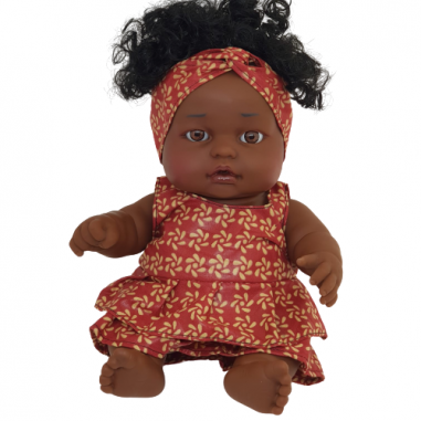 Poupée Amy - Robe rouge motif beige