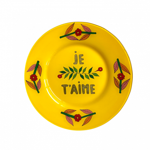 hand painted yellow plate JE T'AIME