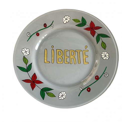 Assiette peinte à la main gris LIBERTE