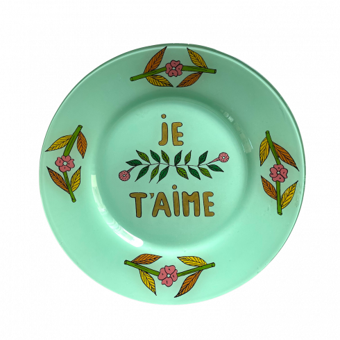 Hand painted green plate Je t'aime