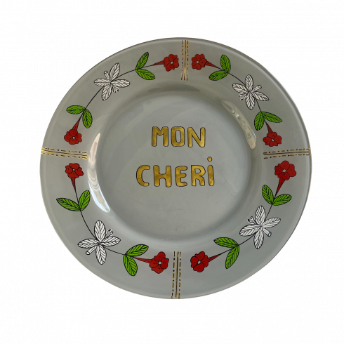 Hand painted grey plate MON CHERI