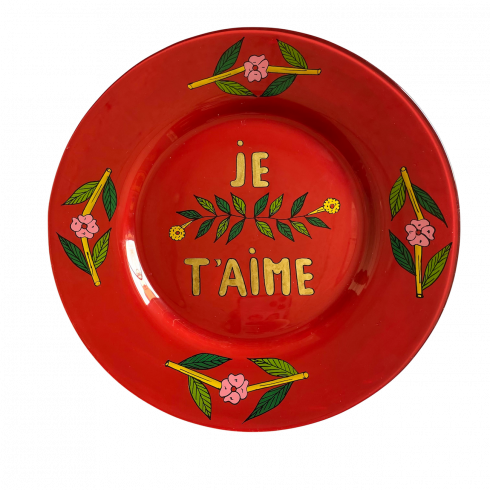 Assiette peinte à la main rouge JE...