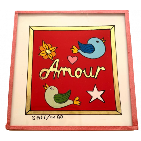 Painting under glass 10x10 cm - Amour