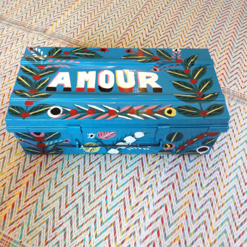 iron trunk, painted with drawings,...